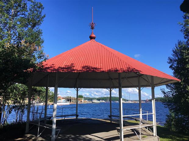 A shelter by the beach in summer.