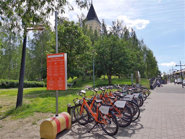 City bikes parked in Lappeenranta.